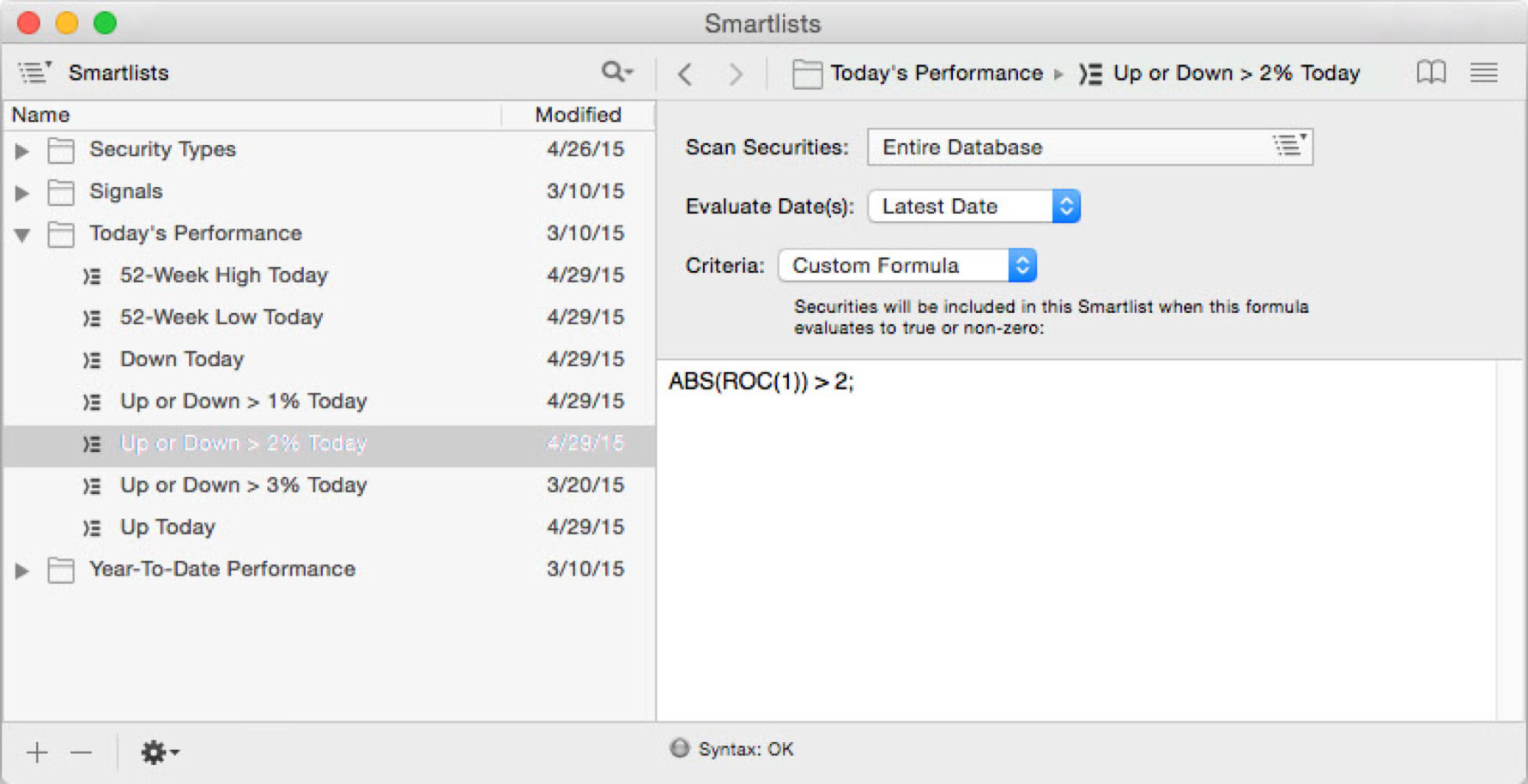 ProTA Smartlist window