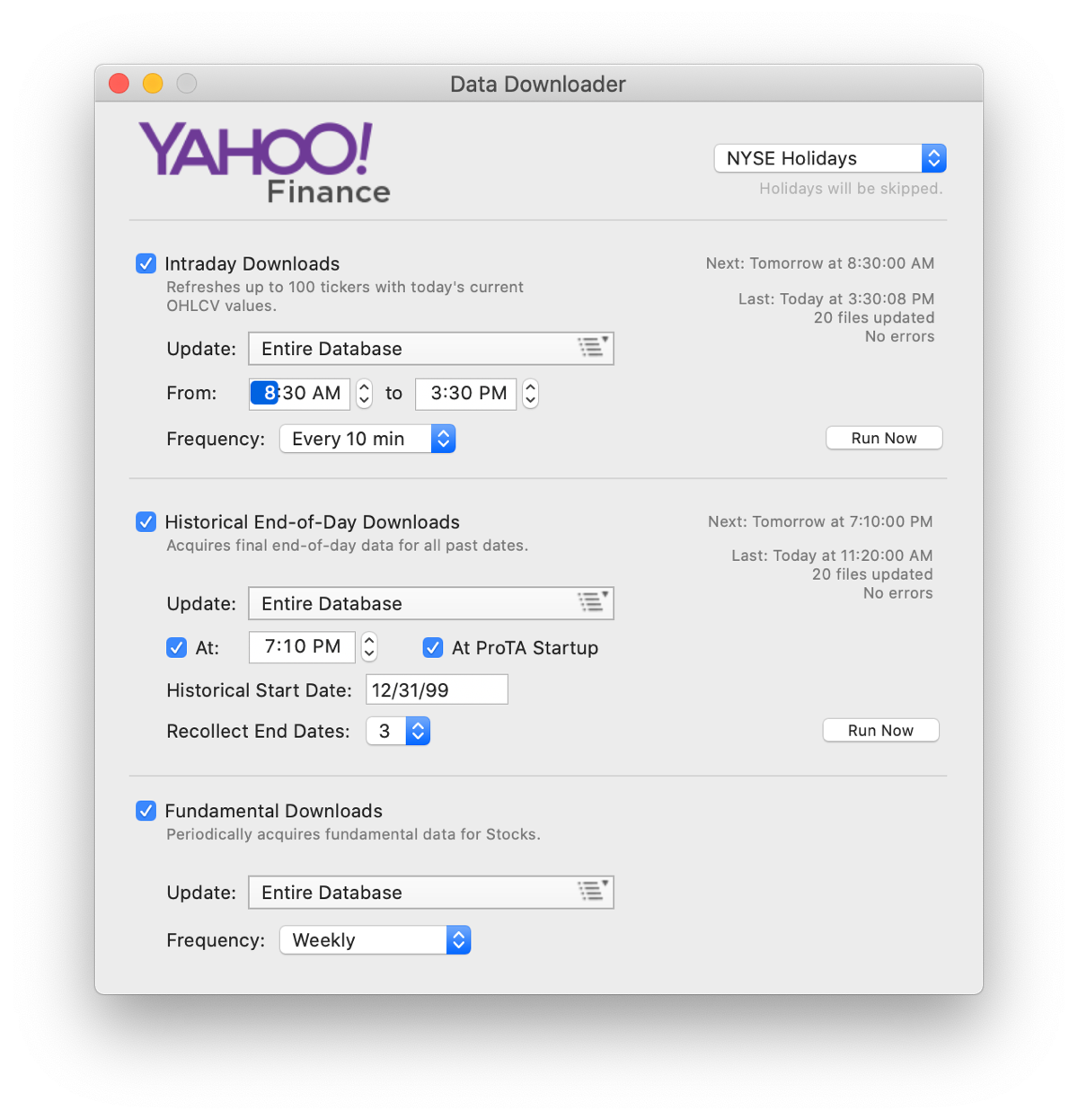 ProTA Data Downloader window