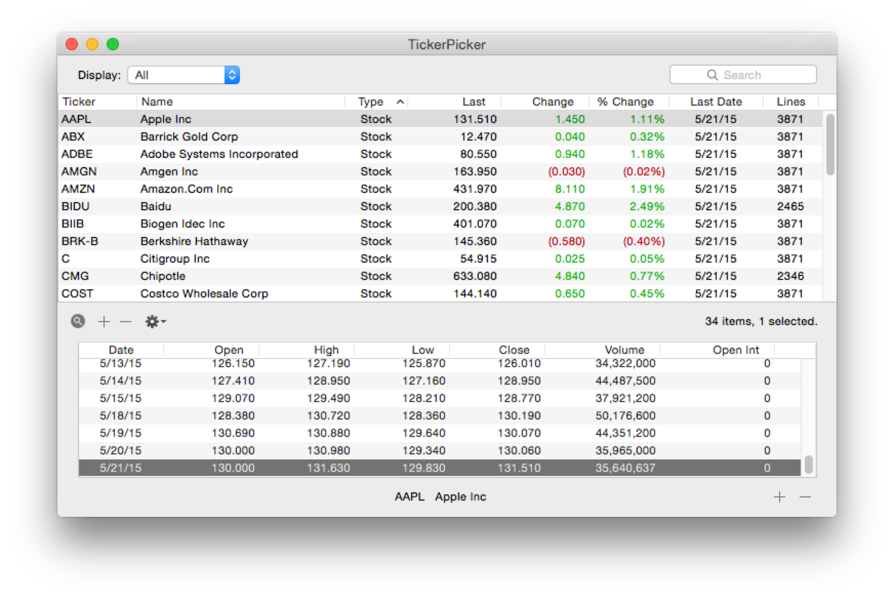 ProTA TickerPicker window