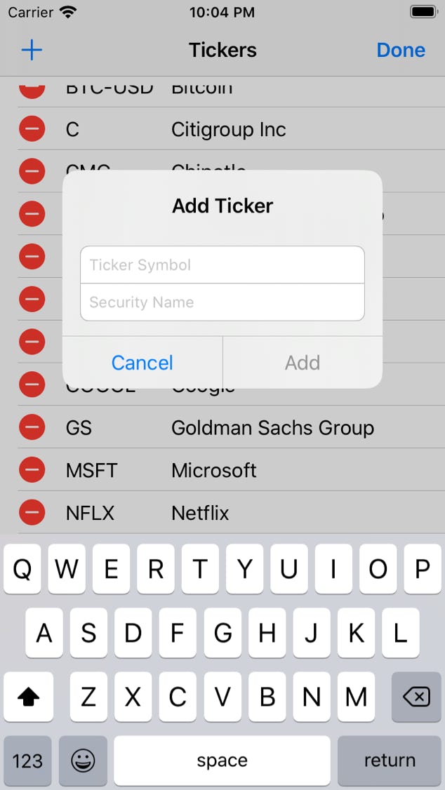 Adding a new ticker in ProTA Mobile