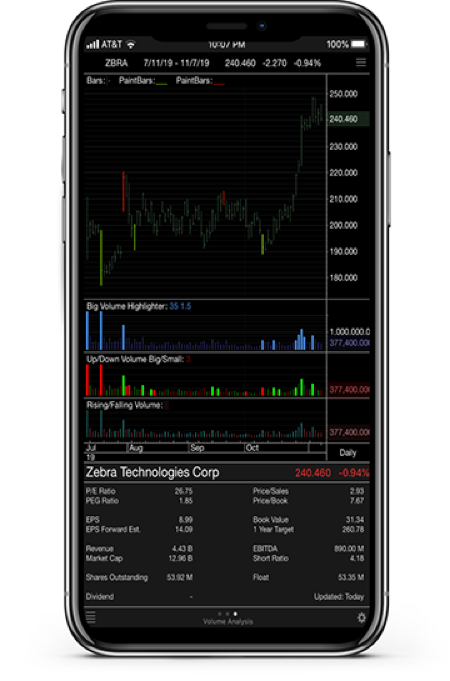iPhone displaying ProTA Mobile fundamental data