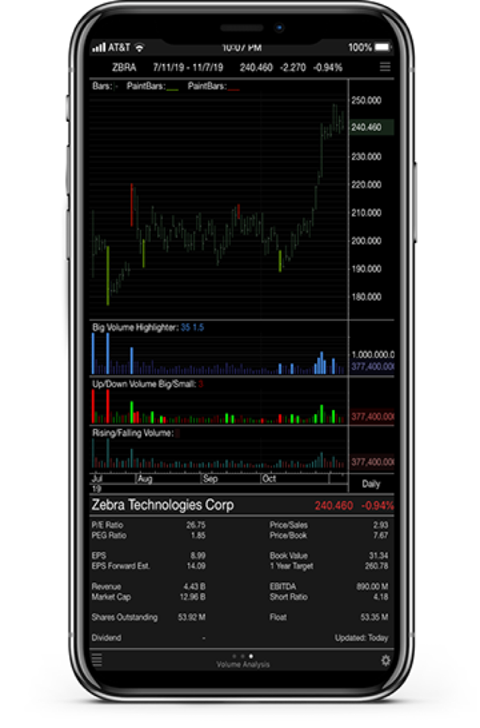 iPhone displaying ProTA Mobile fundamental data